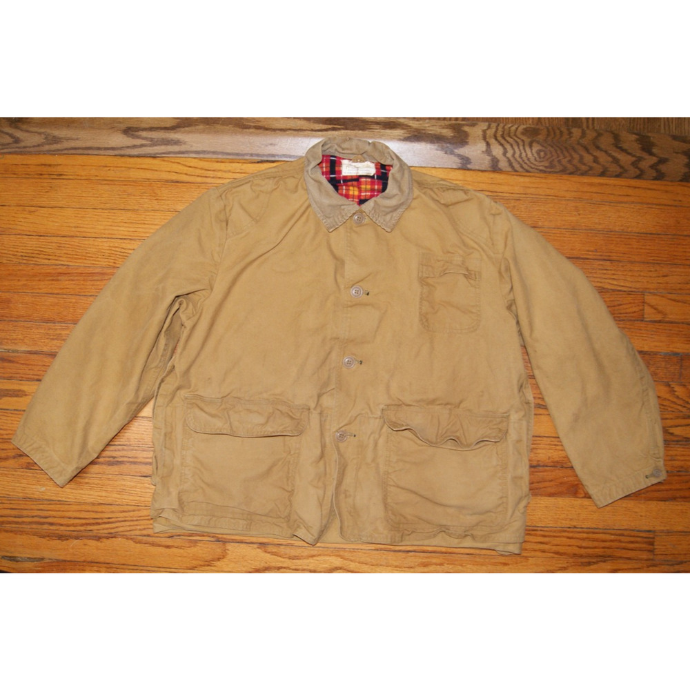 VTG 1950s AMERICAN FIELD Hunting Jacket Mens XL Canvas Brown Hettrick Flannel